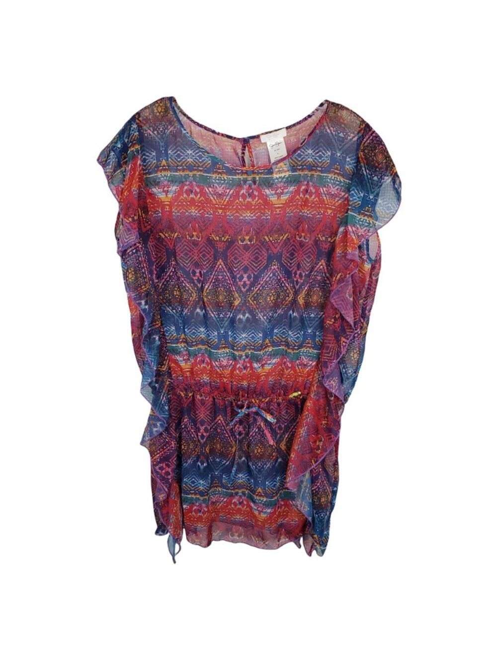 Jessica Simpson Size L Top Cover Up Multicolor Sheer Chiffon Aztec Print Boho - Picture 3 of 7